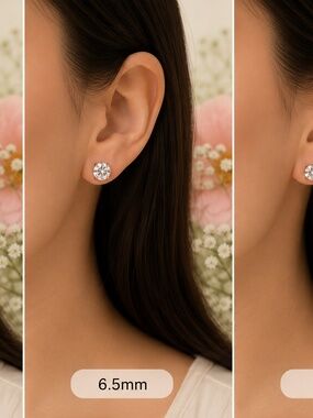 Handmade 6.5MM Moissanite Stud Earrings | D Color VVS | 14K Rose Gold Vermeil